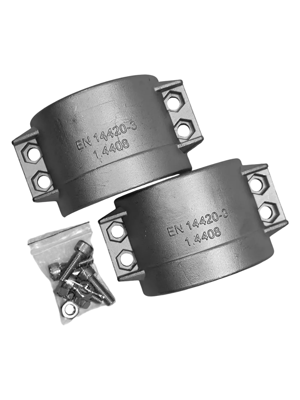 Хомут усиленный 4х-болтовой DIN2718 DN75мм, нержавеющая сталь 304